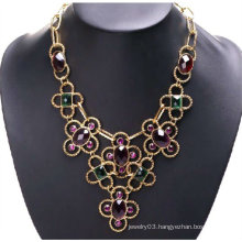 Europe Luxury Overstate Necklace Jewelry Hollow Out Flowers Paved With Gemstone FN23
